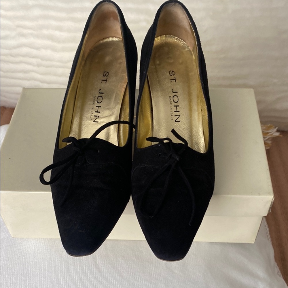 St. John Black Suede Loafers Flats